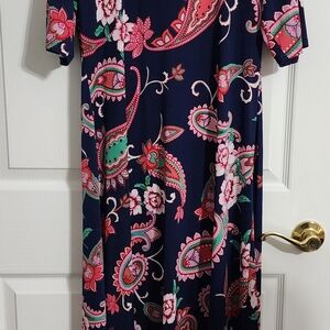 Elegant Floral Paisley Maxi Dress in Navy